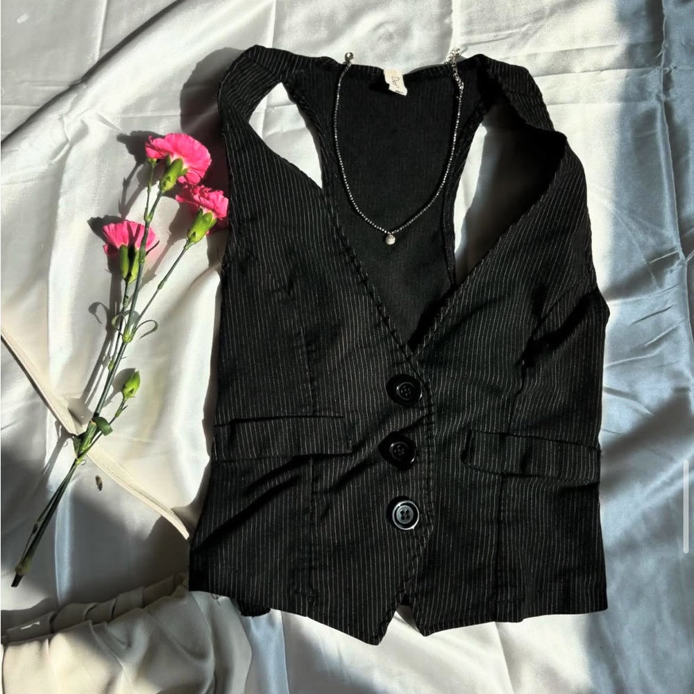 Black Pinstripe Women's Vest